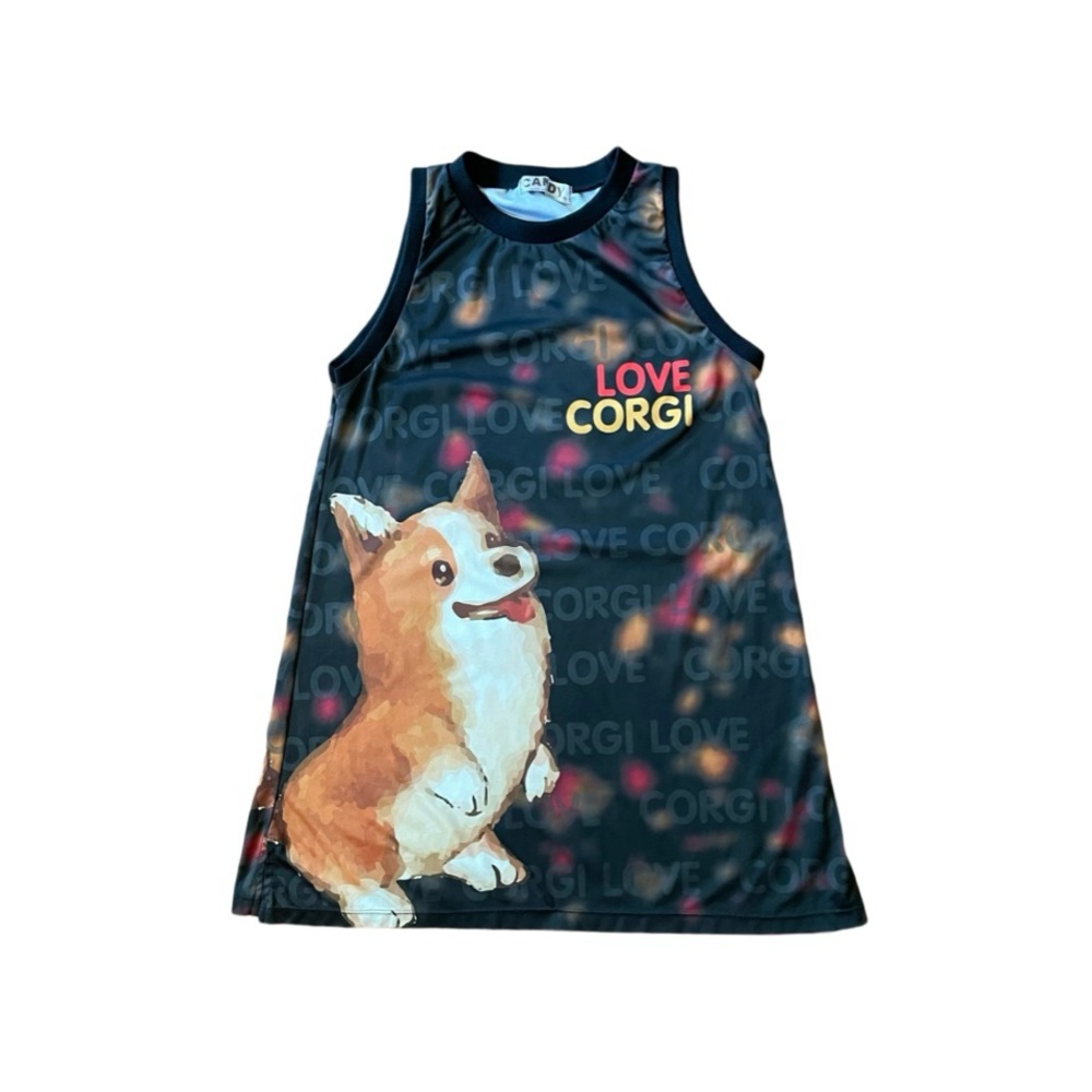 Corgi Print Black Tank Dress - Size XS
